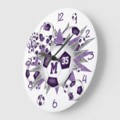 girls sports soccer balls w purple gray stars large clock (Angle)
