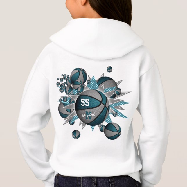 girls sports teal gray basketball blowout hoodie (Back)