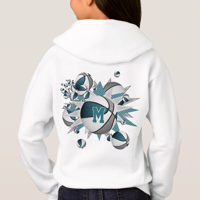 girls sports teal gray basketball blowout hoodie (Back)