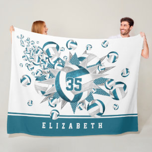 girls sports teal gray volleyballs stars fleece blanket