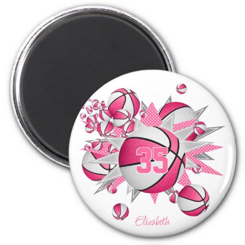 girls sports team gifts basketballs stars pink magnet