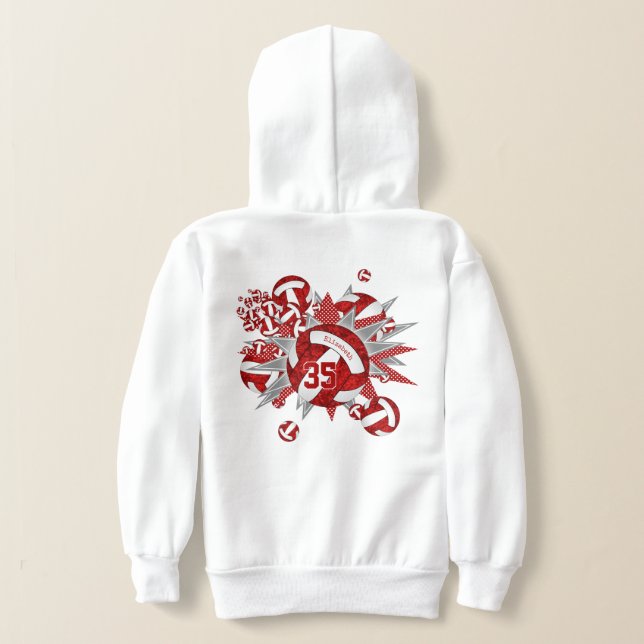 girls sporty red white volleyballs stars hoodie (Laydown Back)