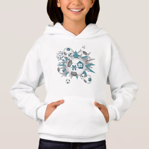 girls sporty teal gray soccer ball blowout hoodie