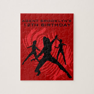 Girls Spy Party Red Fingerprint Jigsaw Puzzle