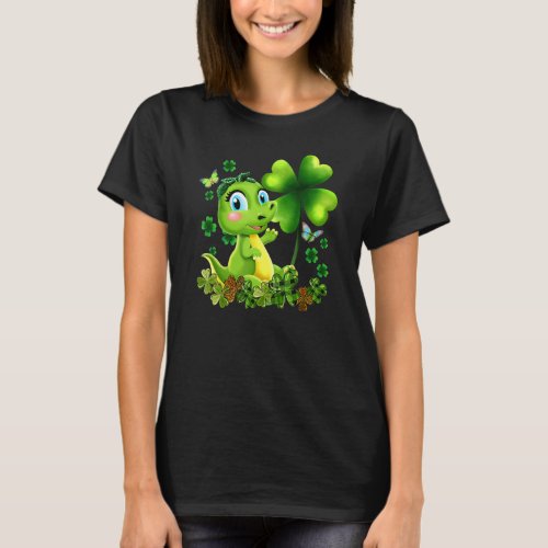 Girls St Patricks Day Cute Lucky Dinosaur Green Sh T_Shirt