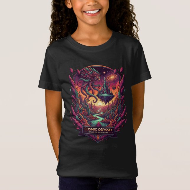 Girls Stellar Space Fantasy Cosmic Adventure T-Shirt (Front)