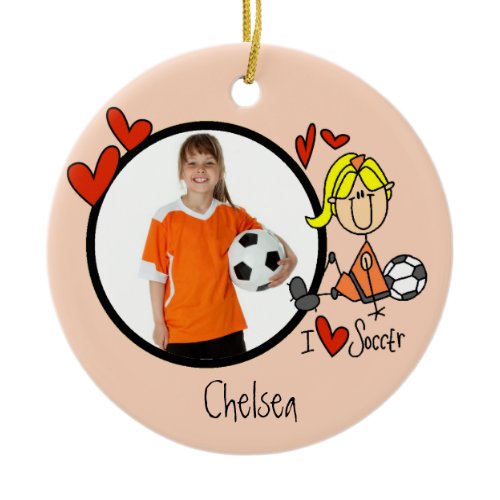 Girls Stick Figure Soccer Photo Ornament