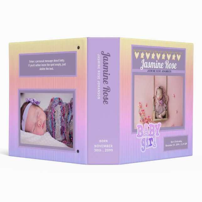 Girls Striped Pastel Hues Photo Scrapbook 3 Ring Binder (Background)