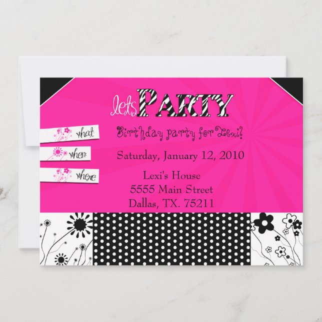 Girl's Stylish Party Invite (Front)