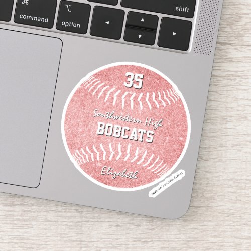 girls stylized pink softball custom team name sticker