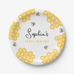 Girls Summer First Bee Day Kids 1st Birthday Paper Plates