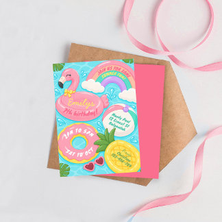 Girls Summer Flamingo Pool Party Birthday Invitation