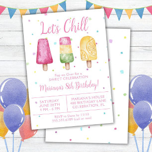 Girls Summer Let's Chill Popsicle Birthday Invitation