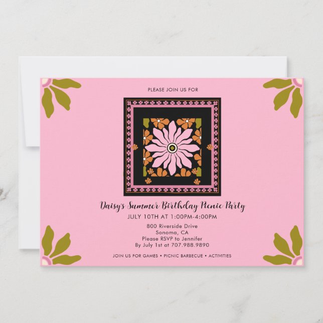 Girl's summer Picnic Birthday Party Invitation (Front)