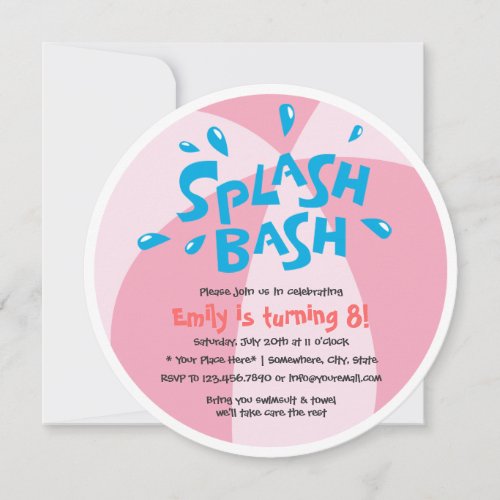 Girls Summer Splash Pool Party Birthday Invitation