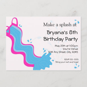Girls Summer Swim Pool Pink Water Slide Party Invitation