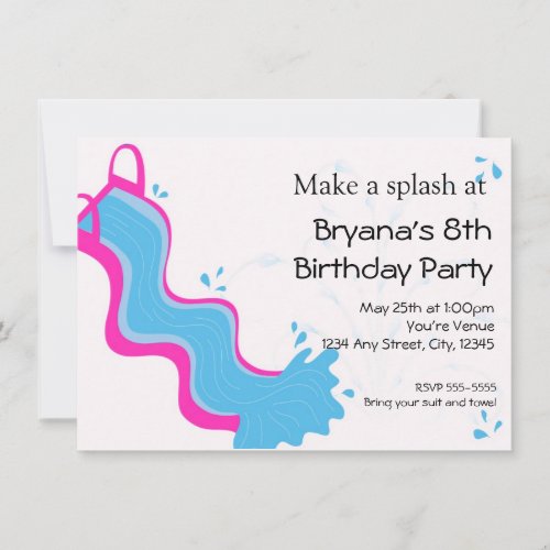 Summer Swim Pool Pink Water Slide Invitation