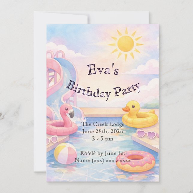 Girls Summertime Birthday Invitation (Front)