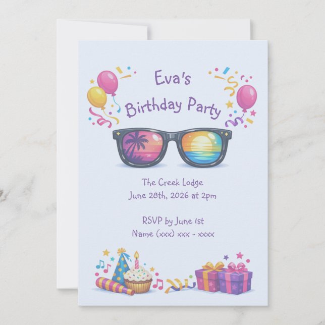 Girls Summertime Birthday Invitation (Front)