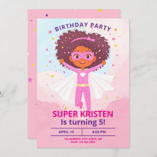 Girl's Super Hero Birthday Invites - Editable