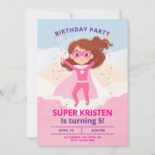 Girl's Super Hero Birthday Invites - Editable