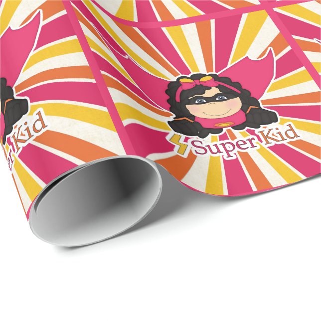 Girl's Super Kid Comic Book Themed Wrapping Paper (Roll Corner)