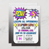 Girls Superhero 5th Birthday Party Invitation (Front/Back)