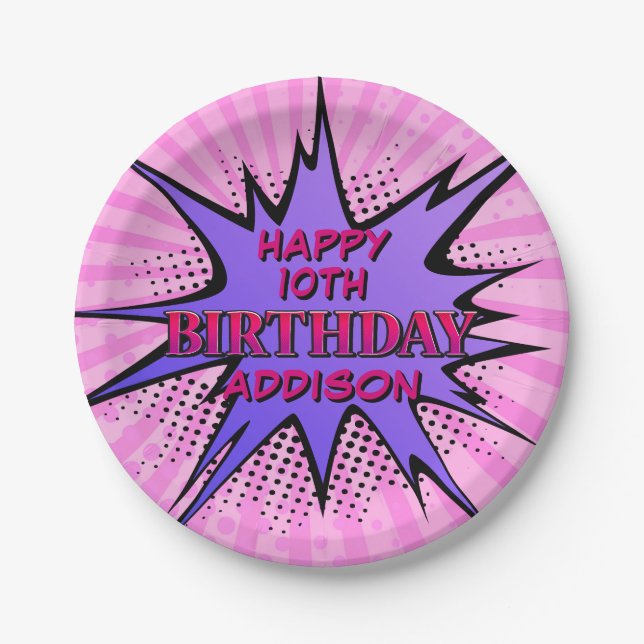 Girls' Superhero Birthday Paper Plates (Front)