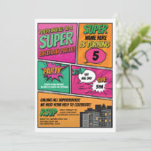 Girl's Superhero Invitation Party Pink Comic (Standing Front)
