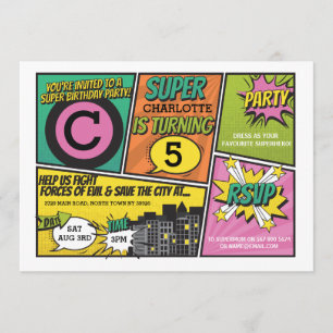 Girl's Superhero Invitation Pink Party Invite