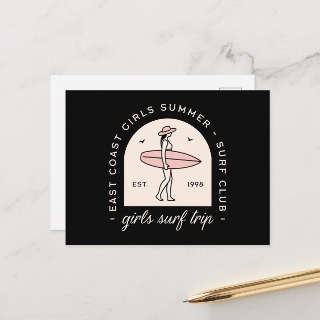 Girls surf trip surfing club besties squad retro postcard (Front/Back In Situ)