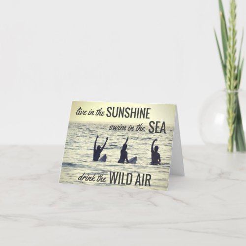 Girls Surfing Surf Beach Drink the Wild Air Quote Card