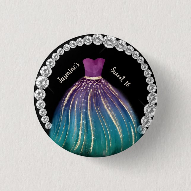 Girls Sweet 16 Ombre Dress and Rhinestones   Button (Front)