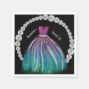 Girls Sweet 16 Ombre Dress and Rhinestones Napkins