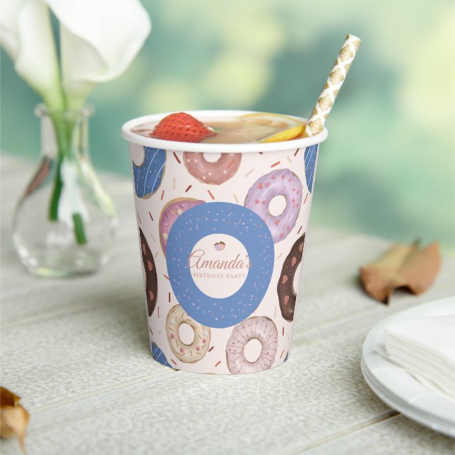 Girls Sweet Donut Pastel Birthday Paper Cups (Insitu)