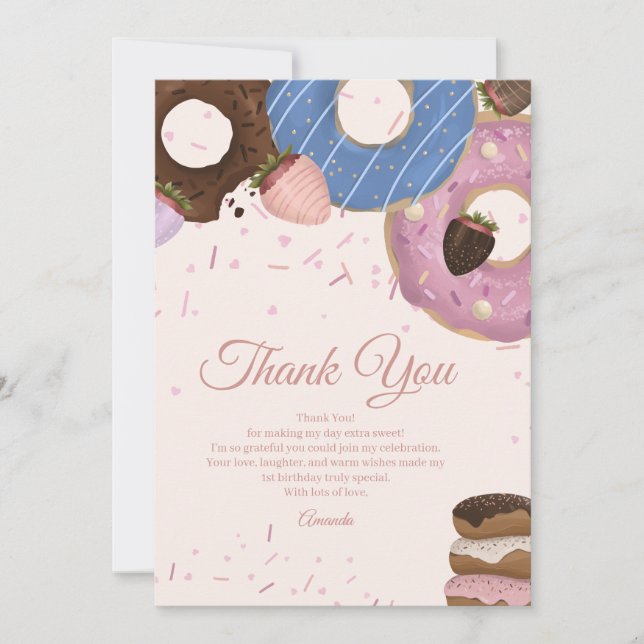 Girls Sweet Donut Pastel Birthday Thank You Card (Front)