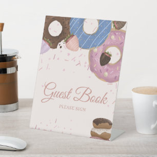 Girls Sweet Donut Pastel Guest Book Birthday Pedestal Sign