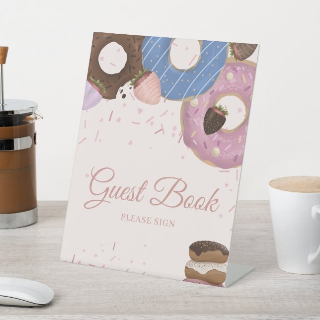 Girls Sweet Donut Pastel Guest Book Birthday Pedestal Sign (In SItu)
