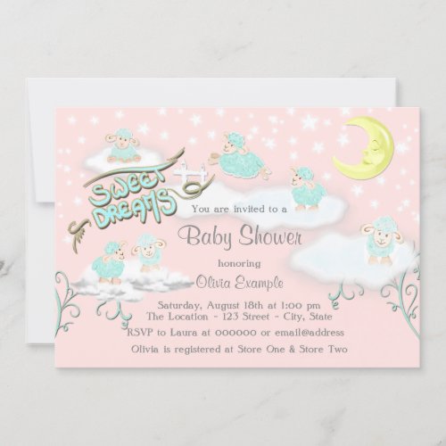 Girls Sweet Dreams Baby Shower Invitation