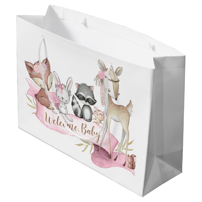 Girls Sweet Woodland Animal Baby Girl Large Gift Bag (Back Angled)