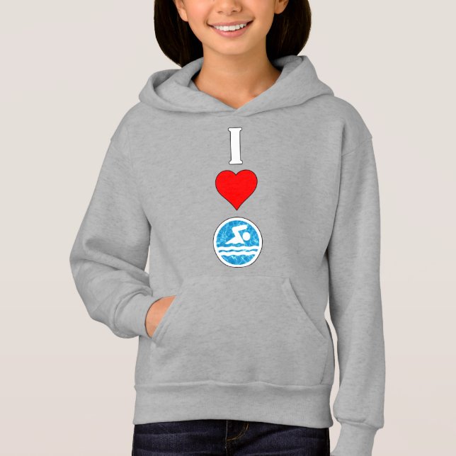 Girls Swimming & Diving Swimmer I Love/Heart Swim Hoodie (Front)