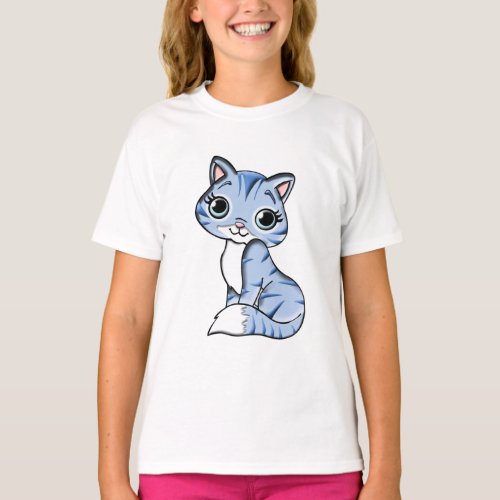 GirlS T_Shirt Kitty Quack Blue and White