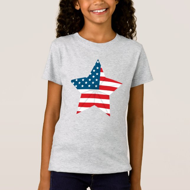 Girls T-Shirt-Patriotic Flag Star T-Shirt (Front)