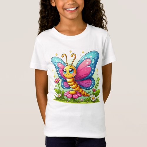 Girls T_shirt with Cute Butterfly Illustration 