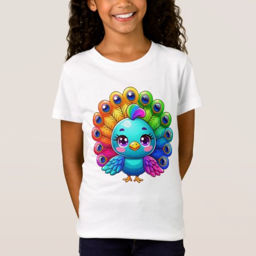 Girls T_shirt with Cute Peacock Print