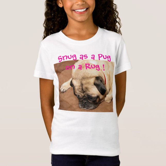 Girl's t-shirt with Ernie the snug pug on front (Front)