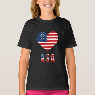 Girl's T-Shirt with USA Flag Heart Design