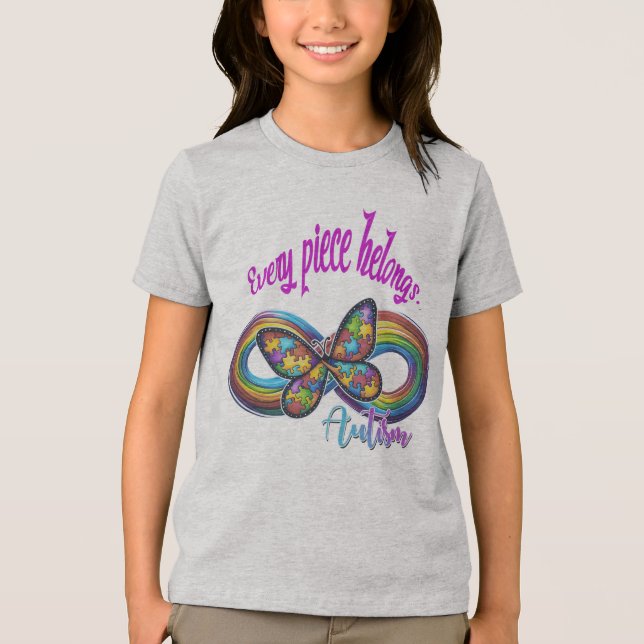 Girls' T-Shirts– Autism Puzzle Butterfly Design Tri-Blend Shirt (Front)