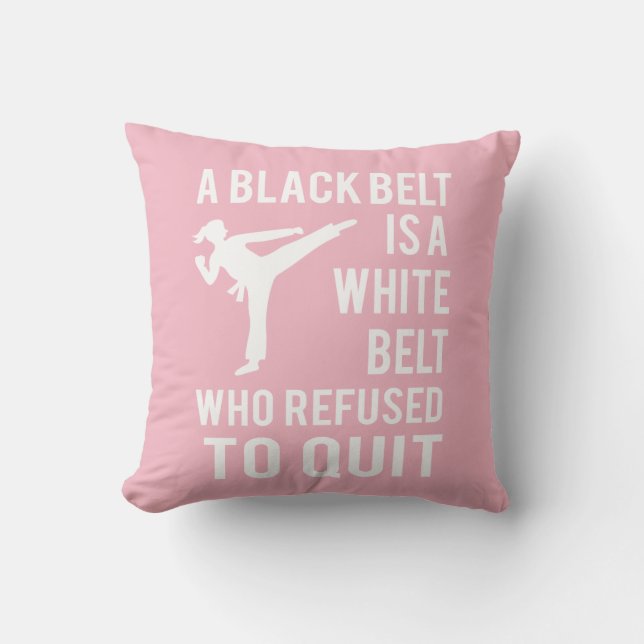 Girl's Taekwondo Karate Black Belt Congratulations Throw Pillow (Front)