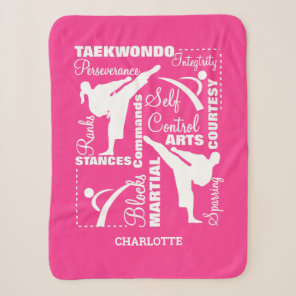 Girls Taekwondo Martial Arts Theme Pink White Fun Sherpa Blanket